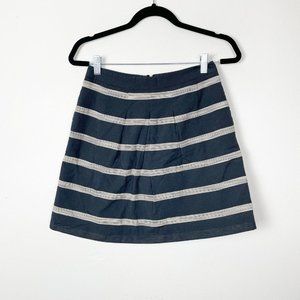 Loft Woman's Sz 00 Black High Rise Striped Pleated Front Circle Skirt‎